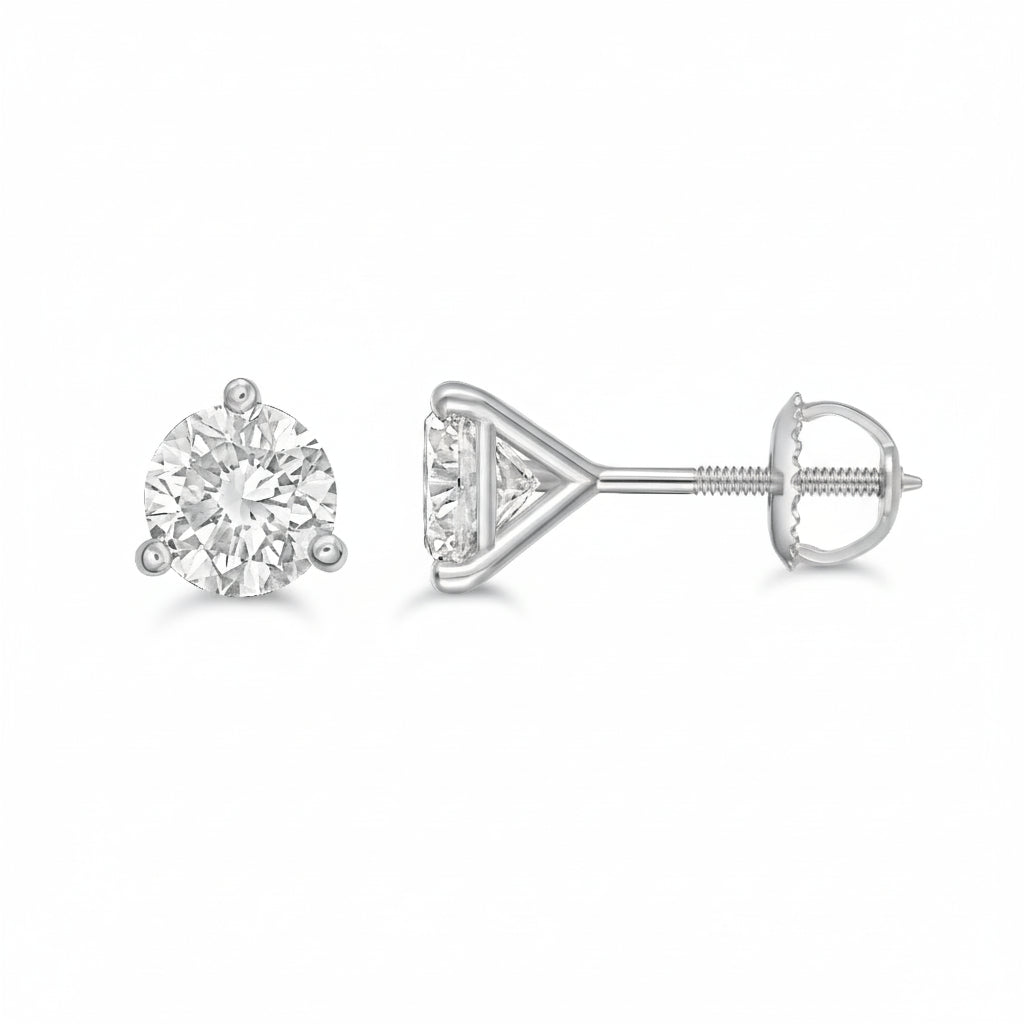 3 Prong Lab Diamond Stud Earrings
