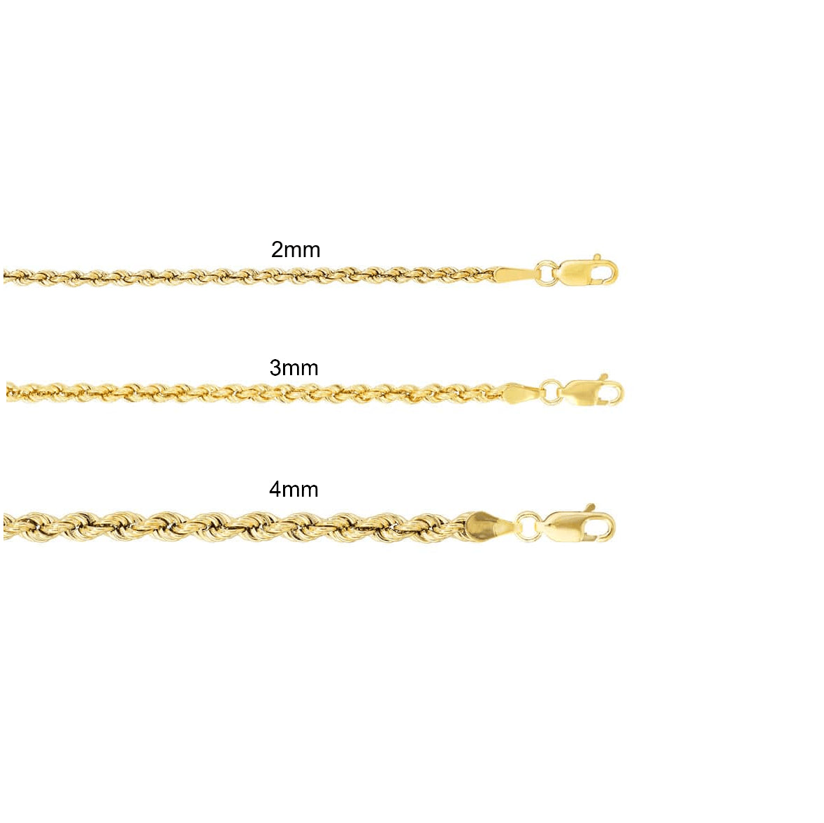14K Gold 2mm Lite Rope Chain