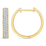 Two Row Diamond and Gold Small Hoop Earrings  