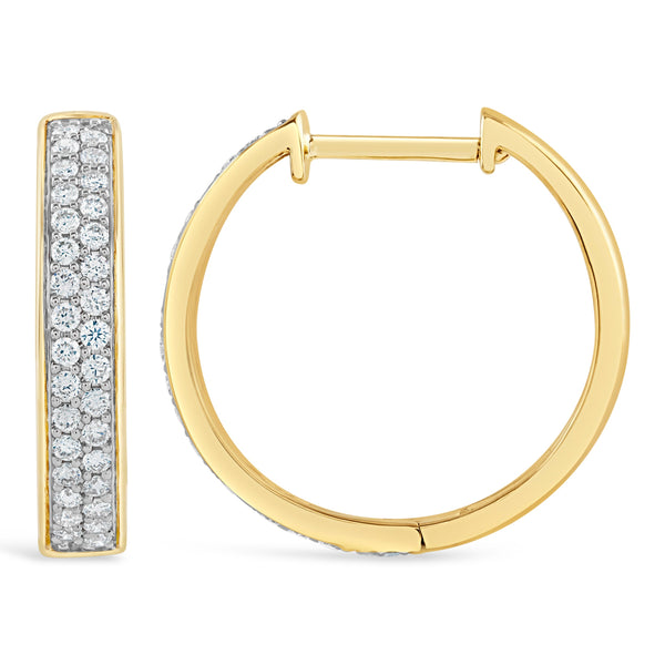 Two Row Diamond and Gold Small Hoop Earrings