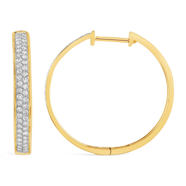 Two Row Diamond and Gold Hoop Earrings