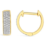 Load image into Gallery viewer, three rows of diamonds in 14k gold hoop earrings