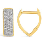 Load image into Gallery viewer, three rows of diamonds in v shape huggies in 14k yellow gold