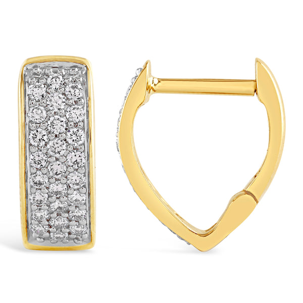Diamond V Shape Gold Huggie Earrings