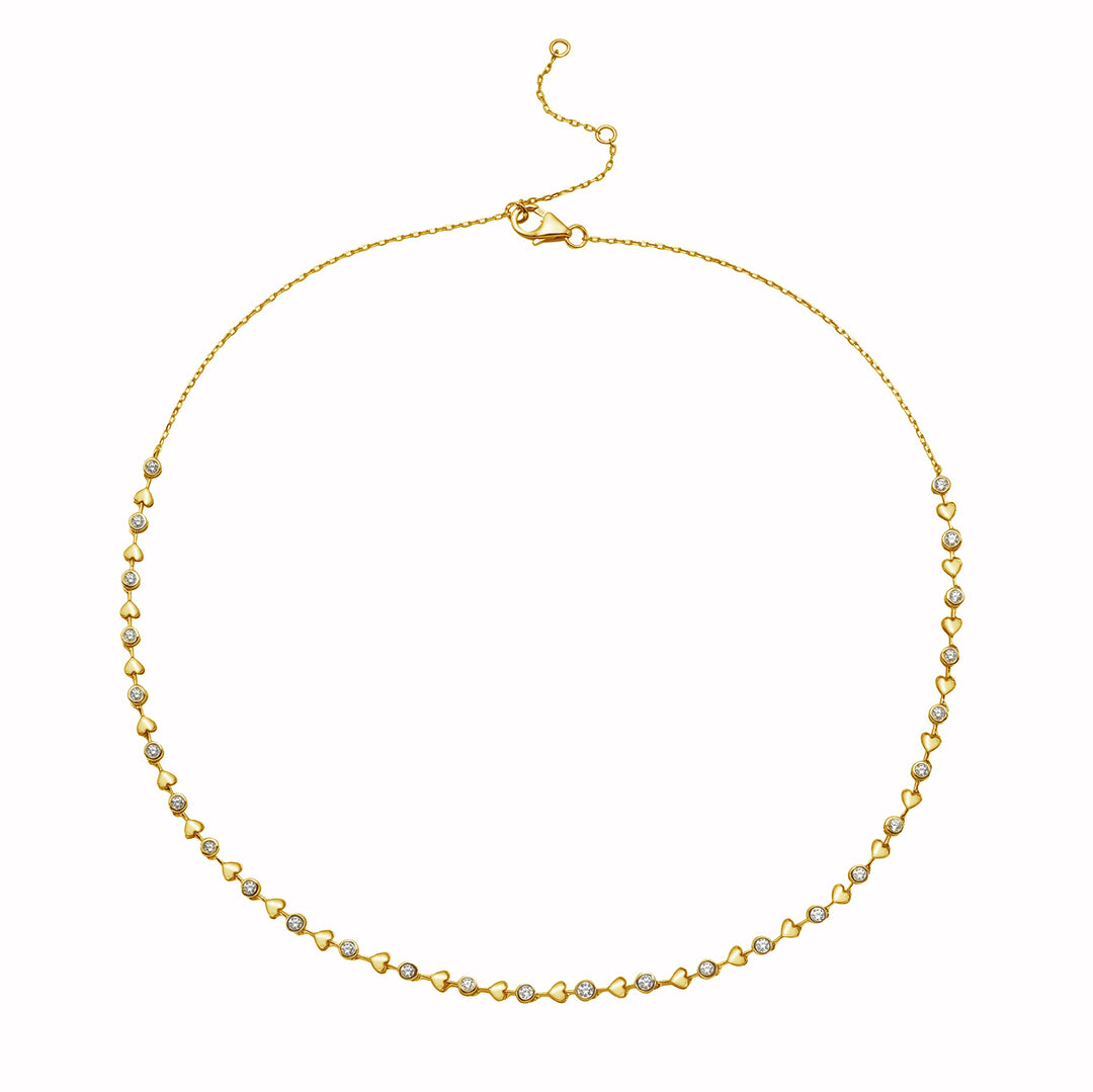 Diamond and Heart Bezel Necklace in 14k yellow gold 
