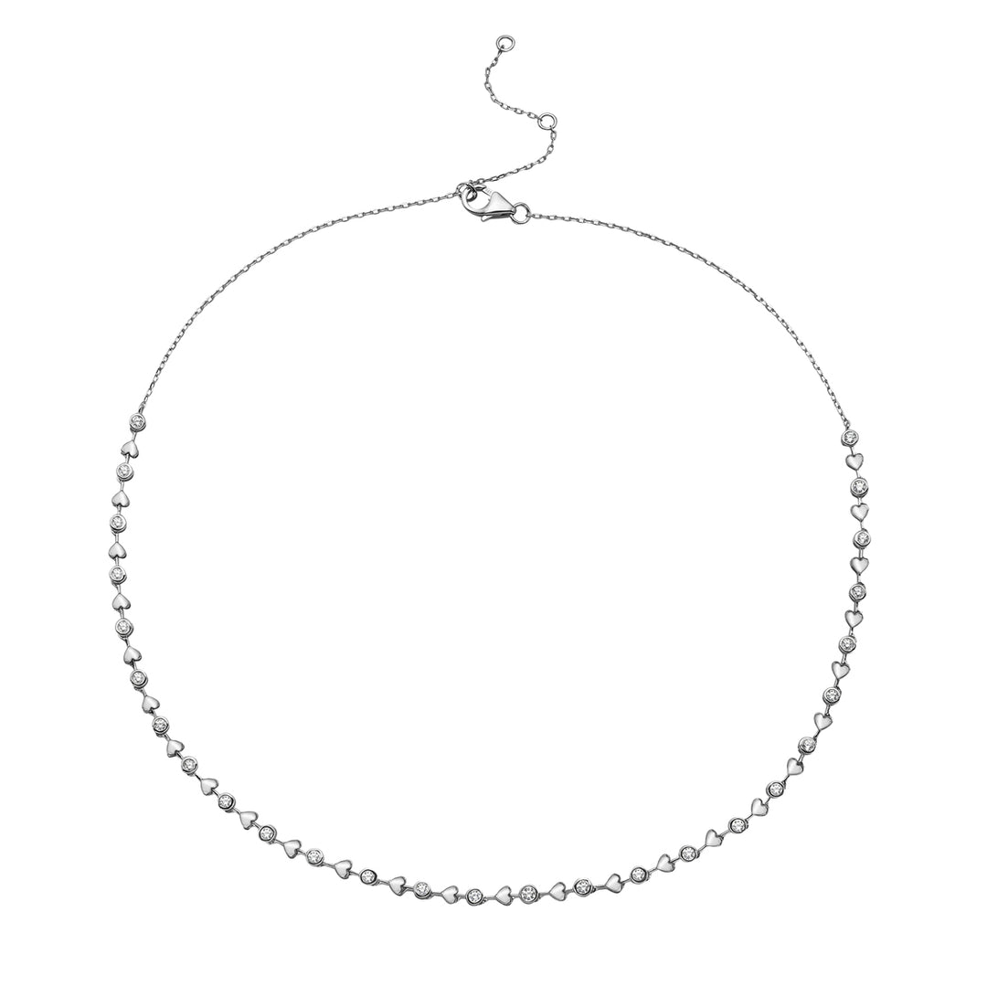 Diamond and Heart Bezel Necklace in 14k white gold