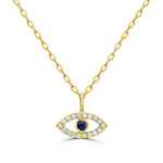 Load image into Gallery viewer, Diamond &amp; Blue Sapphire Evil Eye Pendant in 14k yellow gold