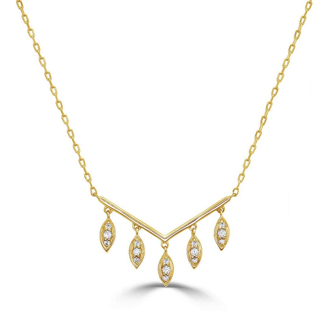 Marquise Diamond Cluster Dangling Pendant in 14k yellow gold