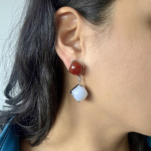 Carnelian and White Chalcedony Drop Earrings