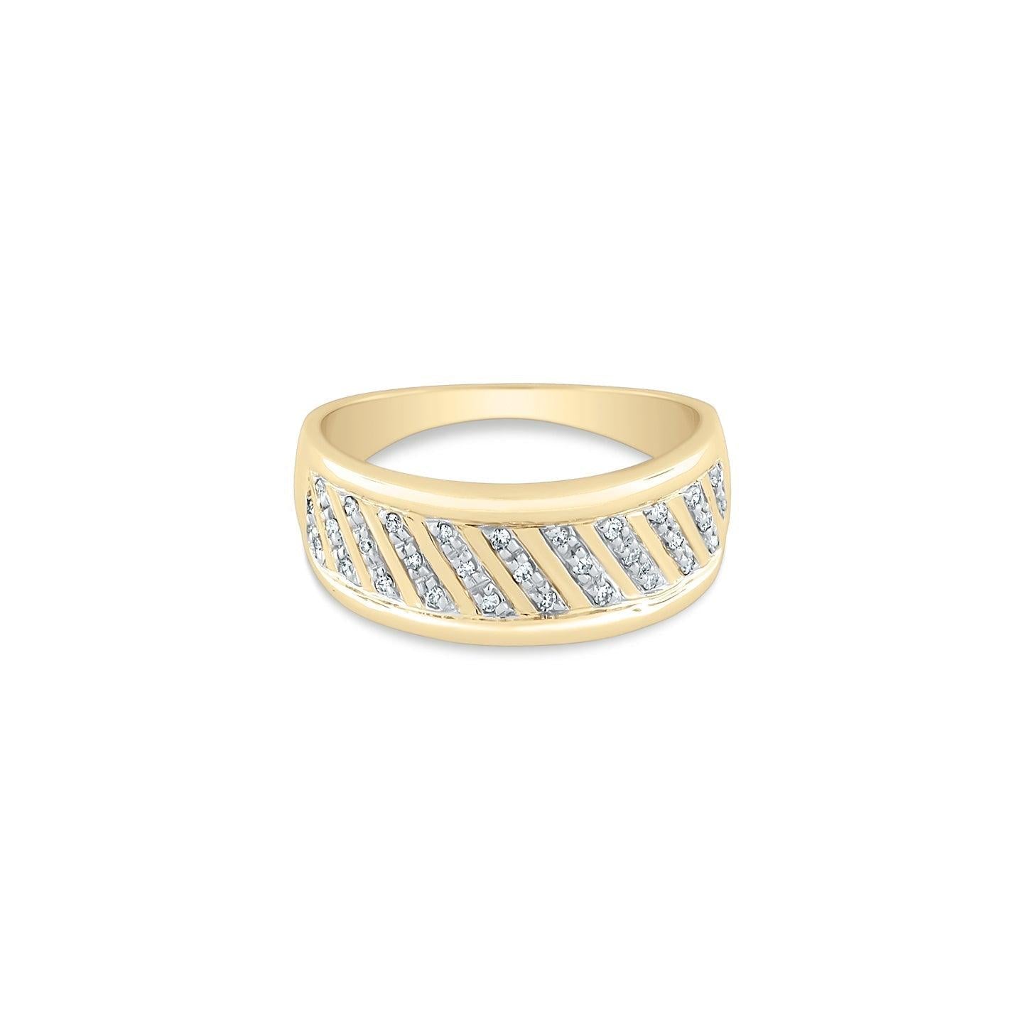 yellow gold diamond band ring with a diamonds in a diagonal design