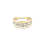 yellow gold diamond band ring with a diamonds in a diagonal design