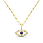 Diamond & Blue Sapphire Evil Eye Pendant in 14k yellow gold