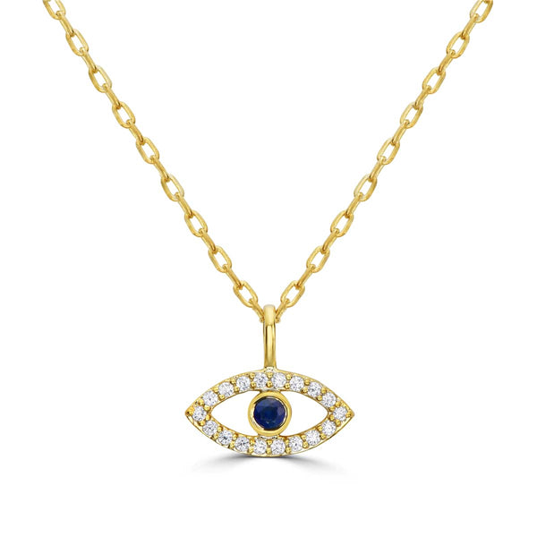 Diamond & Blue Sapphire Evil Eye Pendant