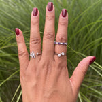 Load image into Gallery viewer, Diamond Flower Toi Et Moi Ring in 14k white gold with a ring stack
