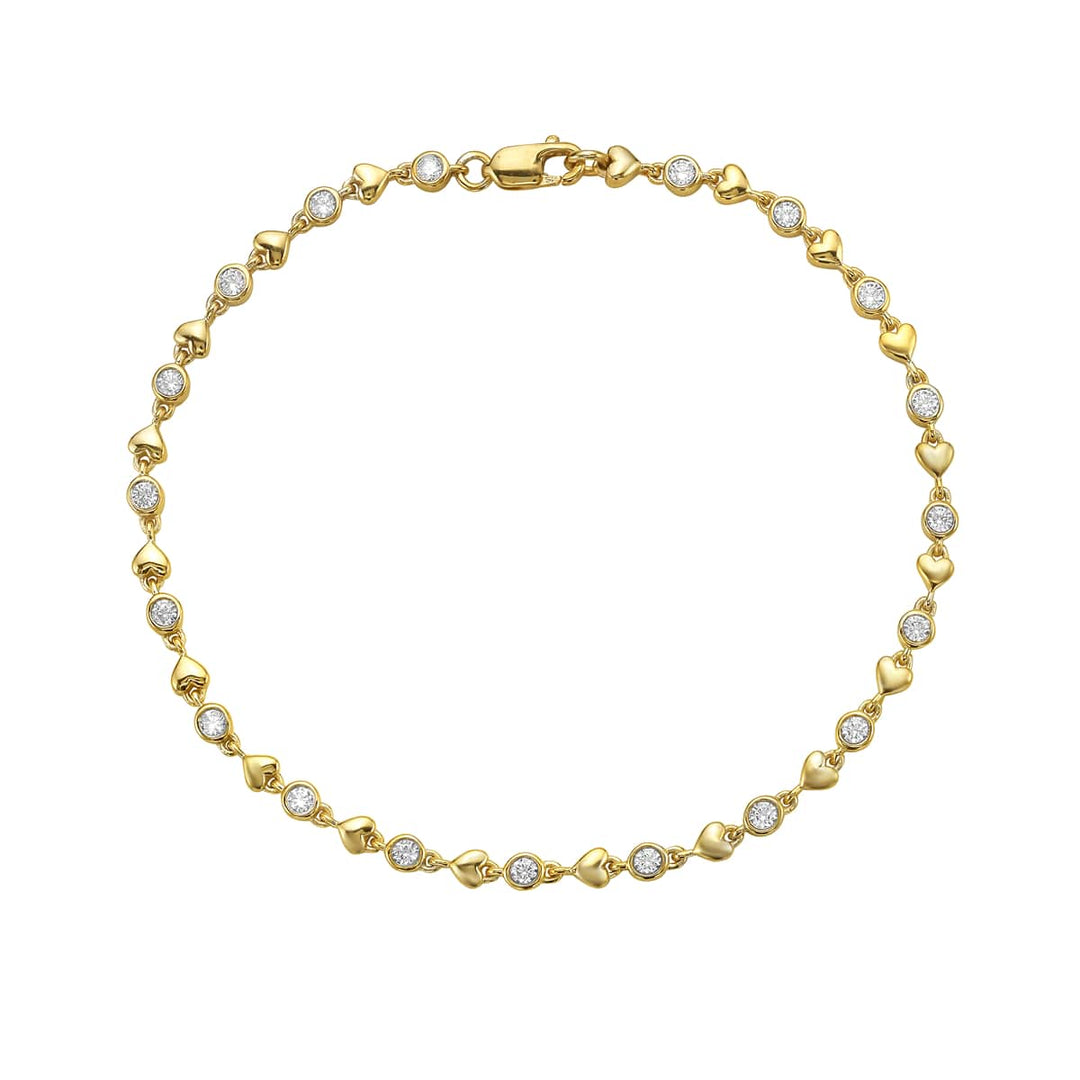 Diamond and Heart Bezel Bracelet in 14k yellow gold