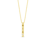 14k yellow gold engravable 3d vertical bar necklace with a single diamond