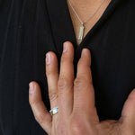 Diamond Diagonal Tag Pendant in 14k white gold with mens diamond band ring in 14k white gold