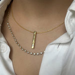 14k Yellow Gold Engravable 3D Bar Necklace with diamond as layering necklace