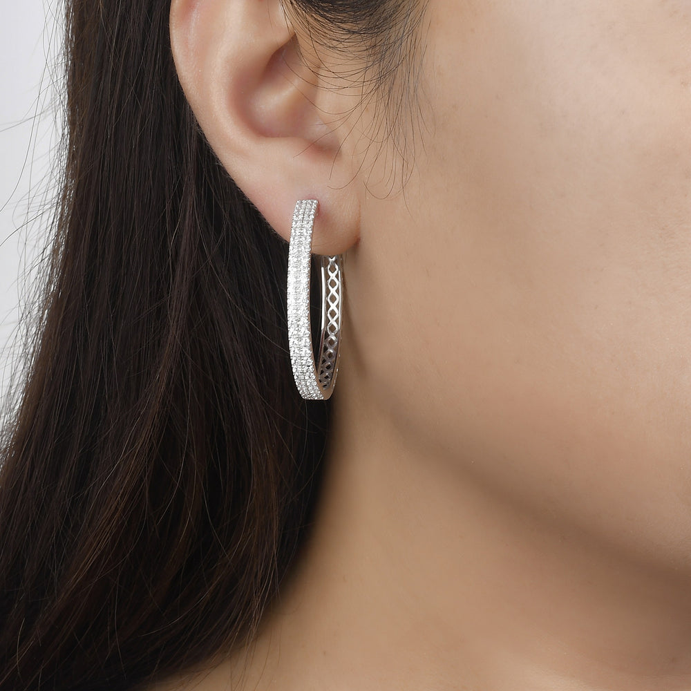 Double Row Diamond Hoop Earrings-2