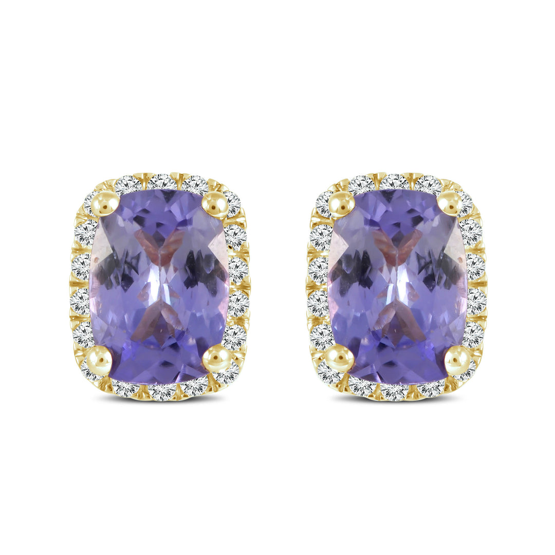 Tanzanite and Diamond Studs in 14k yellow gold