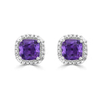 Load image into Gallery viewer, Cushion Cut Amethyst and Diamond Halo Stud Earrings