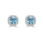 Load image into Gallery viewer, Cushion Cut Blue Topaz and Diamond Halo Stud Earrings