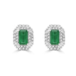 Emerald and Diamond Double Halo Stud Earrings  