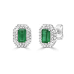 Load image into Gallery viewer, Emerald and Diamond Double Halo Stud Earrings
