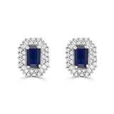 Blue Sapphire and Diamond Double Halo Stud Earrings  