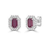 Ruby and Diamond Double Halo Stud Earrings  
