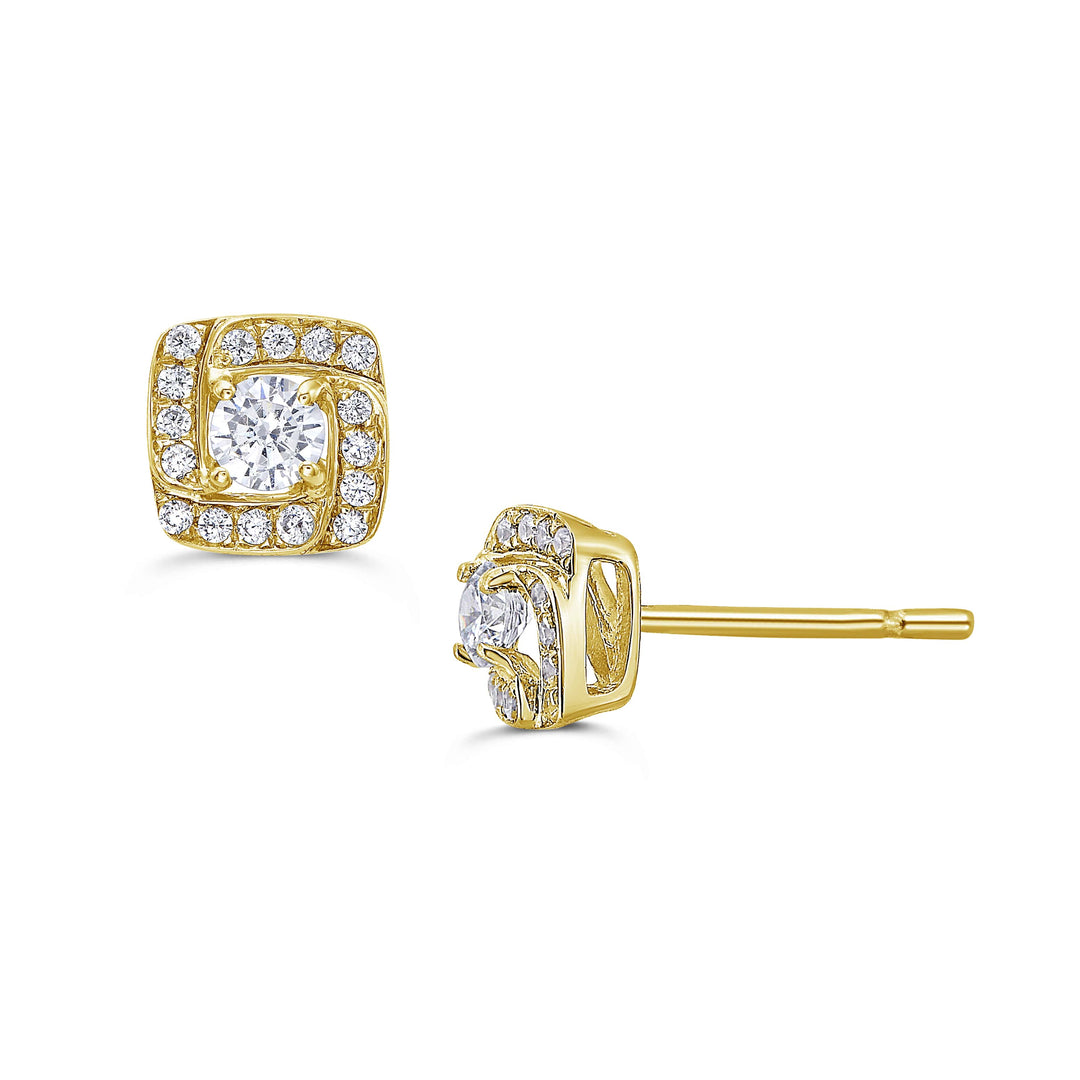 Diamond Halo Stud Earrings in 14k yellow gold