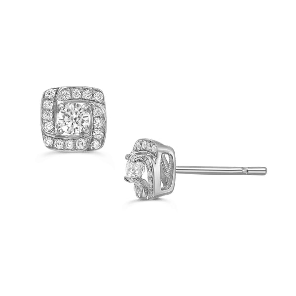 CZ Halo Stud Earrings