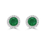 Load image into Gallery viewer, Emerald and Diamond Halo Stud Earrings