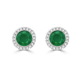Emerald and Diamond Halo Stud Earrings  