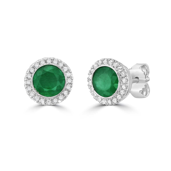 Emerald and Diamond Halo Stud Earrings