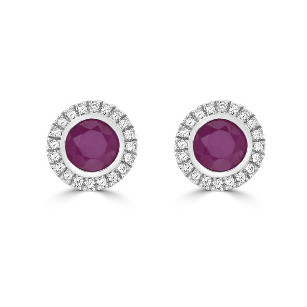 Ruby and Diamond Halo Stud Earrings