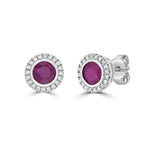 Ruby and Diamond Halo Stud Earrings  