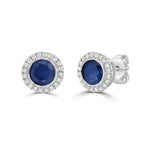 Blue Sapphire and Diamond Halo Stud Earrings  