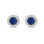 Blue Sapphire and Diamond Halo Stud Earrings  
