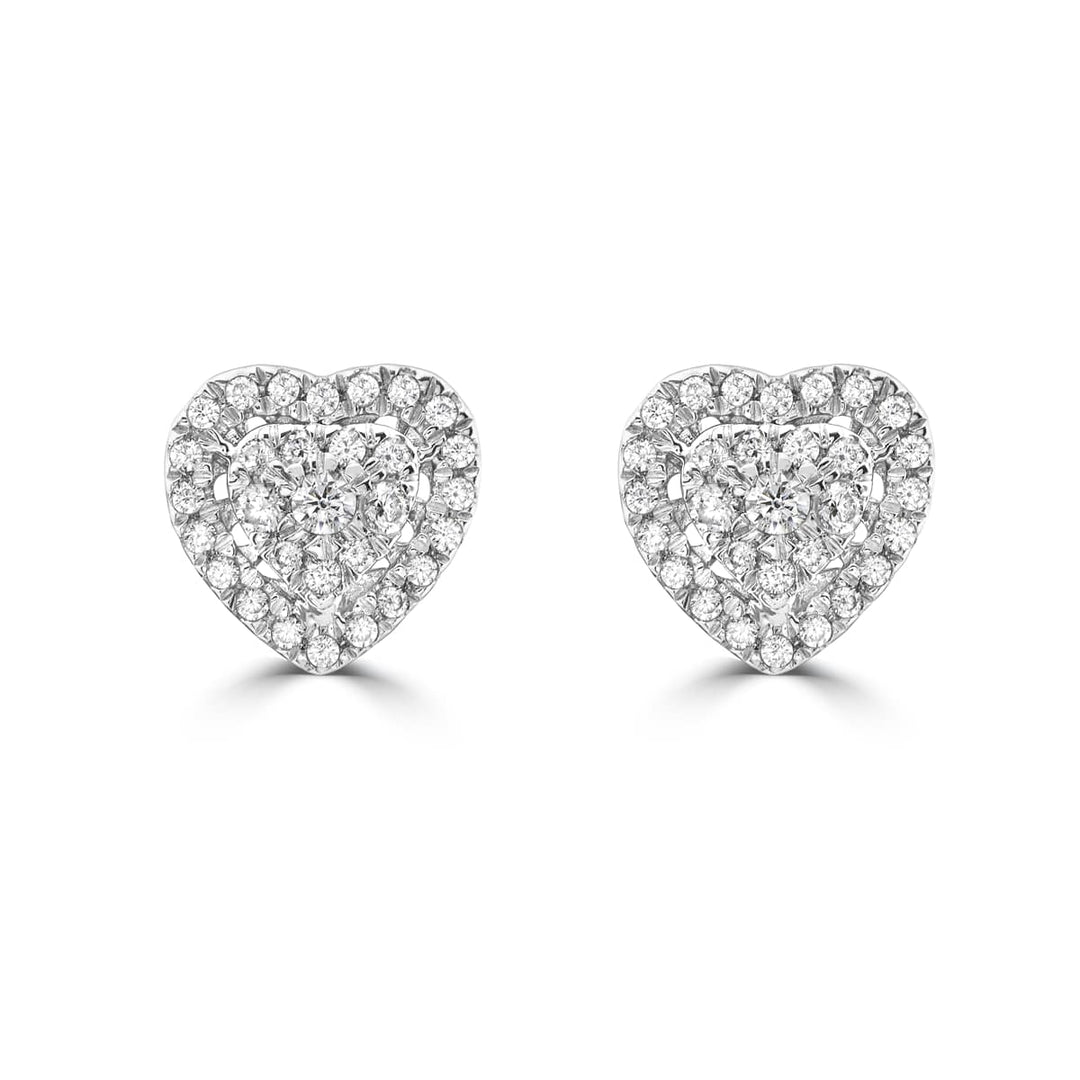 Diamond Cluster Heart Stud Earrings in 14k white gold