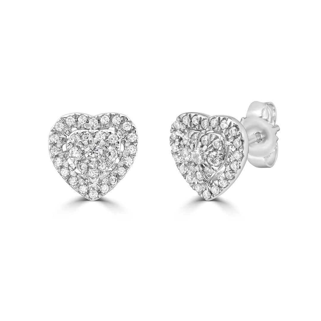 Diamond Cluster Heart Stud Earrings in 14k white gold
