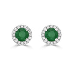 Load image into Gallery viewer, emerald and diamond halo studs