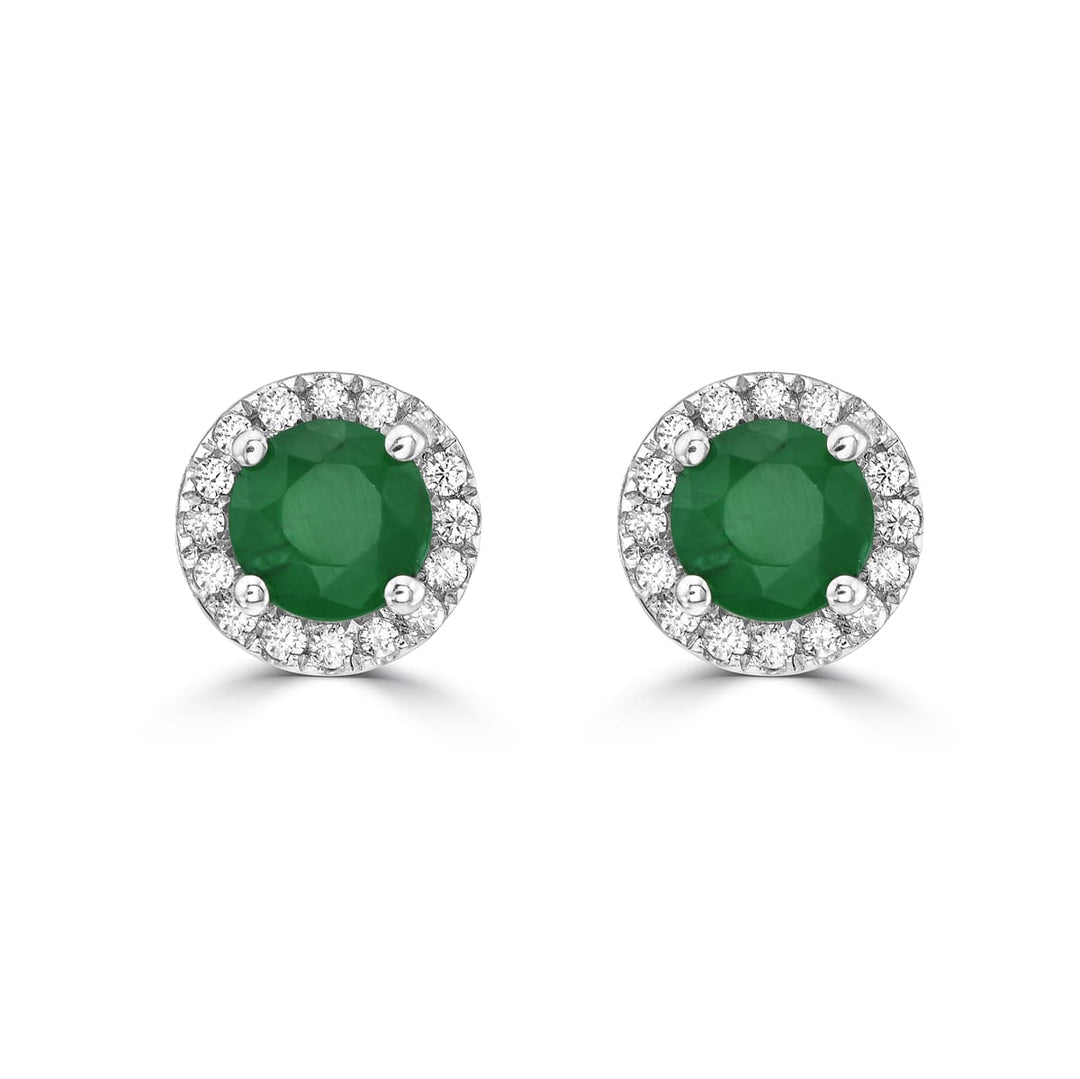 emerald and diamond halo studs