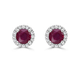 Ruby and Diamond Halo Martini Stud Earrings  