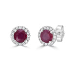 Load image into Gallery viewer, Ruby and Diamond Halo Martini Stud Earrings
