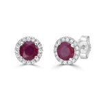 Ruby and Diamond Halo Martini Stud Earrings  