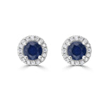 Load image into Gallery viewer, Blue Sapphire and Diamond Halo Martini Stud Earrings
