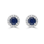 Blue Sapphire and Diamond Halo Martini Stud Earrings  