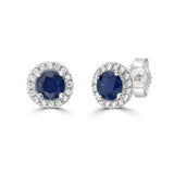 Blue Sapphire and Diamond Halo Martini Stud Earrings  