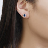 Blue Sapphire and Diamond Halo Martini Stud Earrings  